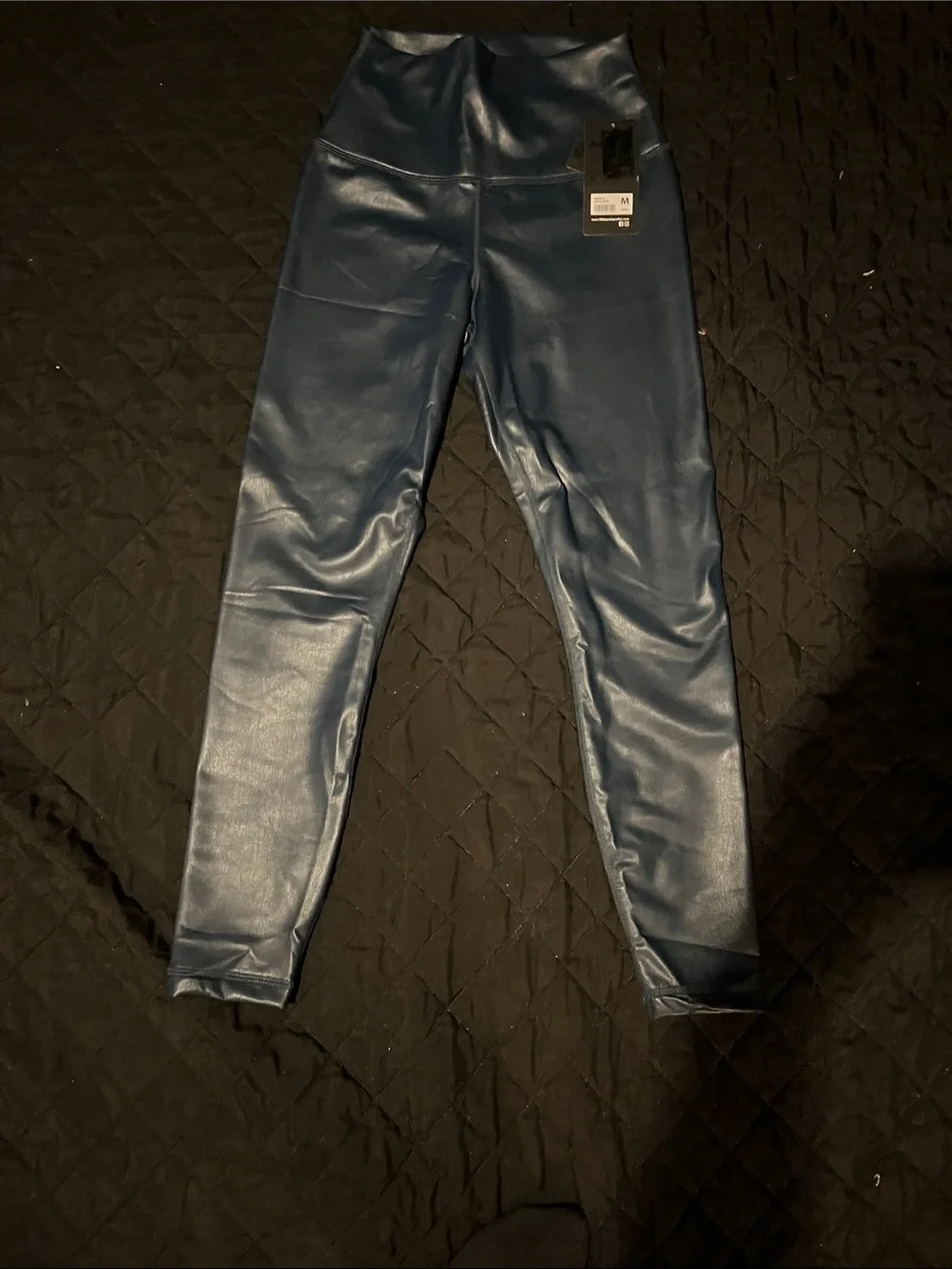 90 Degree By Reflex Faux Leather Leggings in Navy